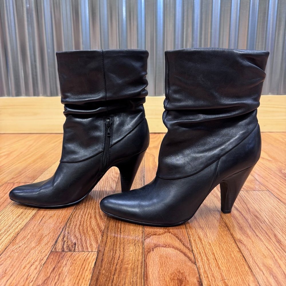 a.n.a Black Leather Women's Slouch Ankle Boots